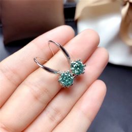 Charm Sier Round Cut 1 Ct Light Green Diamond Drop Earring Solid Rhodium Plated Past Diamond Test Moissanite Earrings Female