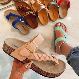 Women Sandals Flats Fashion Plait Leopard Summer Shoes Slippers WearResistant Beach Ladies Female Size 43 240328