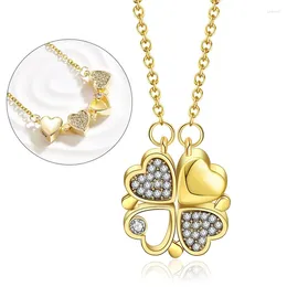 Pendant Necklaces Two Piece Heart To Women's Open And Close Magnet Clover Necklace