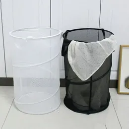 Laundry Bags Mesh Basket Sturdy Polyester Cloth Hamper Storage Solution Breathable Foldable With For Easy