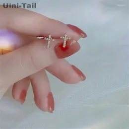 Stud Earrings Uini-Tail 925 Tibetan Silver Cross Micro Inlaid Simple Dynamic Small Sweet Girl High-quality Jewellery JK154