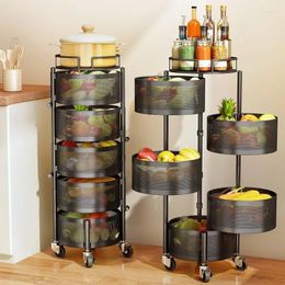 Kitchen Storage Fruit Vegetable Basket For Rotating Rack 5 Tier Rolling Cart With Top Lid And Wheels
