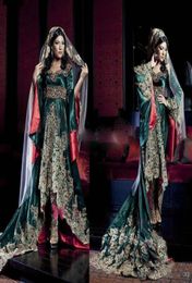 India Saudi Arabian robe Long Sleeves Sweetheart Evening Dresses Hunter Green With Lace Appliques Muslim Evening Gowns2567560