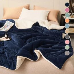 Blankets Double Layer Thickened Plush Blanket Winter Warm Lamb Wool Plaids Solid Colour Milk Velvet Nap For Sofa Bed Throw