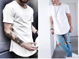 FashionCurved Hem Hip Hop Tshirt Men Urban Kpop Extended T shirt Plain Longline Mens Tee Shirts Male Clothes6694408