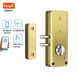 Lock Invisible Door Lock Tuya Smart Wooden Door Lock APP IC Card Unlock Electronic Lock Indoor Hidden Burglar Door Locks Punch Free