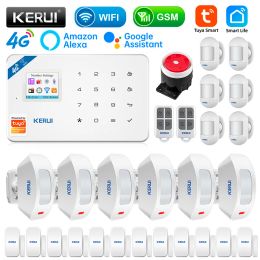 Kits KERUI W184 Tuya Security Protection Smart Home GSM 4G WIFI Alarms Anti Theft Security Alarm System Kit Sensor 6 Languages Garage