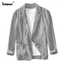 Men's Suits Ladiguard Men Casual Simple Blazer Long Sleeve Linen Top Outerwear Mens Clothing 2024 Autumn Fashion Leisure Stand Pocket Jacket