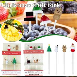 Disposable Flatware 4Pieces Reusable Lunch Box Toothpicks Cute Christmas Fruit Sign For Kids Adults Toothpick Picks B03E