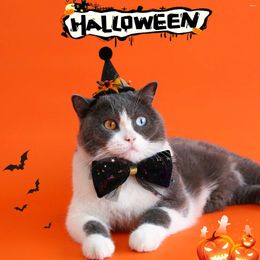 Dog Apparel Pet Halloween Pumpkin Velvet Bow Tie Collar Sequin Hat Headdress Cat And Puppy Pography Costume Set