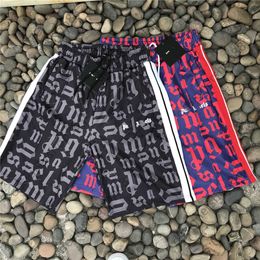 TikTok Influencer Same Designer Pure Cotton PA Letter Full Print Side Stripe Capris Mens And Womens Campus Loose Casual Florida Beach Shorts