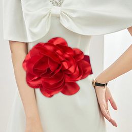 Belts Versatile Red Large Flower Decoration With Wide Waistband Elastic Women's Dress Accessories And Extended Sk