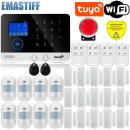 Kits W2B Security Alarm System for Home GSM Wifi Tuya Smart Life App Control Burglar Alarm Kit with Door Sensor work with Alexa