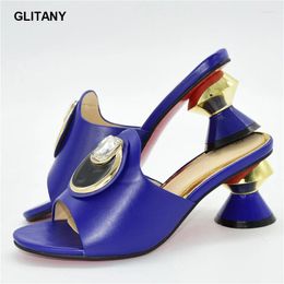 Dress Shoes Elegant Style Nigerian Women In Blue Color Comfortable Heels Decorate With Rhinestone For Wedding Party African Pumps