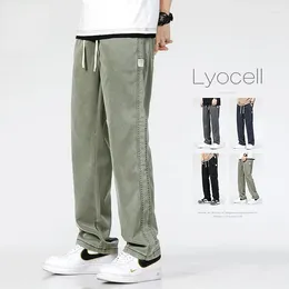 Men's Jeans Lyocell Men Spring Summer Thin Casual Elastic Fashion Denim Trousers Male Brand Loose Straight Armygreen Pants Large Size