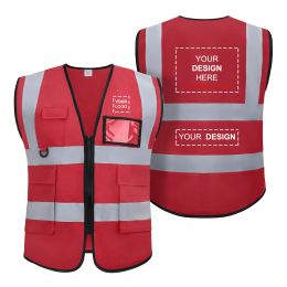 Clothing Custom Safety Vest To Work For Man Woman Workwear Logo High Visibility Class 2 Reflective Security Vest With Zipper And Pockets