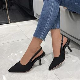 Dress Shoes Female On Sale 2024 Brand Slip Women's Pumps Pointed Toe Solid Mid Heel Large Size Fashion Small Fresh High Heels