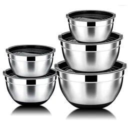 Bowls 5 Pcs Mixing Bowl Stainless Steel Salad With Airtight Lid&Non-Slip Base Serving For Kitchen Cooking Baking Etc Retail