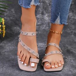Sandals Crystal Clip Toe Women Shoes Casual Flats Slippers Walking Beach Dress Summer Cosy Outdoor Flip Flops Mujer Slides2024