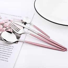 Dinnerware Sets Drmfiy Pink Silver Stainless Steel Set Fork Knife Soup Ice Spoon Cutlery Western Flatware Kitchen Silverware