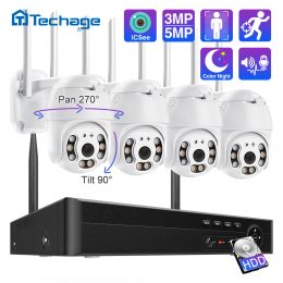 System Techage 3mp 5mp 8ch Wireless Ptz Security System Ai Human Detection Auto Tracking Video Surveillance Nvr Camera Kit Color Night