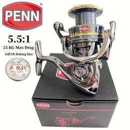 PENN High Max Drag 25KG Fishing Reel with 5.5 1 Gear Ratio and XE1000-7000 ModelGift Fishing Line 240321