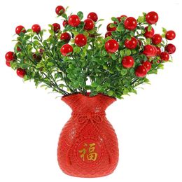 Decorative Flowers Bedroom Decor Creative Luck Vase Flower Chinese Style Plant Pot Container Farmhouse Craft Floral Bookshelf