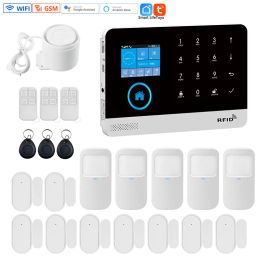 Kits Tuya Home Security Alarm System Smart WIFI GSM 433MHz Motion Sensor Detector Compatible With Alexa & Google House App Control