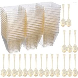 Disposable Cups Straws Glass Gold Powder Dessert Cup Plastic Tasting Party Shooters Transparent Mousse