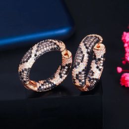 Necklaces CWWZircons Luxury Designer Round Snake Leopard Hoop Earrings for Women Fashion Cubic Zirconia Wedding Party Bridal Jewellery CZ873