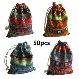 Other 50Pcs Cotton Jewelry Bags Ethnic Gift Bags Drawstring Bags Christmas Jewelry Pouches Wedding/Candy Bags 9.5*12cm