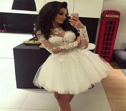 White Ball Gown Homecoming Dresses Long Sleeve Applique Lace 8th grade Prom Dresses 2017 Simple junior vestido de vestir6084695