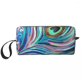 Cosmetic Bags Peacock Feather Painting Portable Makeup Case For Travel Camping Outside Activity Toiletry Jewellery Bag