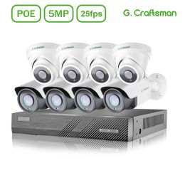 System 5MP 25fps POE System Kits Bullet+Dome IP Camera 2 4 6 8ch CCTV Security Sony IMAX335 H.265 NVR Audio Surveillance Cameras