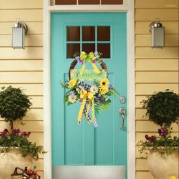 Decorative Flowers Indoor Outdoor Wreath Floral Bowknot Spring Garland For Front Door Garden Decoration Welcome Fireplace