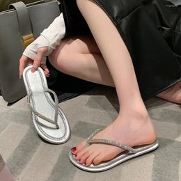 Slippers 2024 Summer Water Diamond Clip Toe Fashion Outwear Herringbone Women's Ladies Shoes