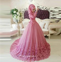 Arabic Vintage Muslim Long Sleeves Ball Gown Wedding Dress With Hijab Lace Applique Women Bridal Gown Plus Size Vestido De Noiva L5311990