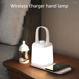 Night Lights Table Lamp With Wireless Mobile Phone Charging LED Desk 3 Colors Stepless Dimming Portable For Home Decor