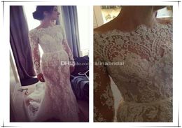 2018 Sheer Wedding Dresses Beteau Long Sleeve Sheath Chapel Train Modern Lace Bridal Gowns Steven Khalil New Arrival Elegant Dress8369888