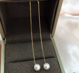 Earrings trendy au750 jewelry 18k gold drop earrings pearl earrings long earrings for women yellow gold chain earrings 6cm long