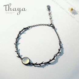 Bangles Thaya Moonstone Branch Bracelet s925 Silver Twilight Thin Chain Dainty Gemstone Bracelets Handmade for Women Ladies Jewellery Gift