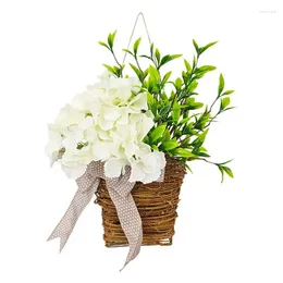 Decorative Flowers Basket Wreath Cream Hydrangea Artificial Fake Floral Summer Stylish & Chic Welcome Sign