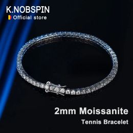 Bangles KNOBSPIN 2mm Moissanite Tennis Bracelet 925 Sterling Silver Plated White Gold Bracelet for Women Man Sparkling Party Jewelry