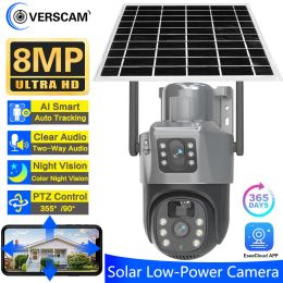 Cameras 8MP Dual Lens Security Solar Powered Camera Outdoor Wifi Camera With Solar Panel, Wireless IP CCTV 12000mA Rechargeable Battery