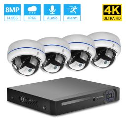 System 4K 8MP POE Security System 4CH 48V POE Camera Kit Waterproof Audio Record Motion Detection IR Nightvision H.265 IP Camera System