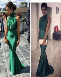 High Neck Emerald Green Mermaid Prom Dresses 2019 Sexy Off Shoulders Ruched Sweep Train Cheap Long Evening Dress Elegant Vestido D5279078