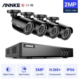 System Annke 8ch 5in1 5mp Lite Dvr Hd Video Surveillance System H.265+ with 4pcs Weatherproof Outdoor 2mp Security Camera Home Cctv Kit