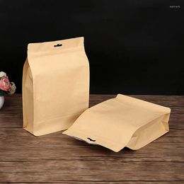 Gift Wrap 100pcs Kraft Paper Bags Brown Tea Coffee Snack Gifts Food Package Bag Resealable WaterProof Storage Pouchs