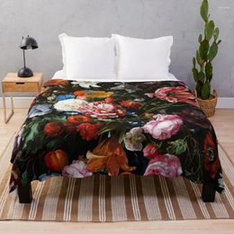 Blankets Dutch Vintage Botanical Flowers Midnight Garden Throw Blanket Flannel Winter Bed