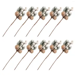 Decorative Flowers 10 Pcs Christmas Tree Garland Picks For Crafts Twig Stem Berry Branch Artificial Flower Decor Pvc Floral Berries Pine